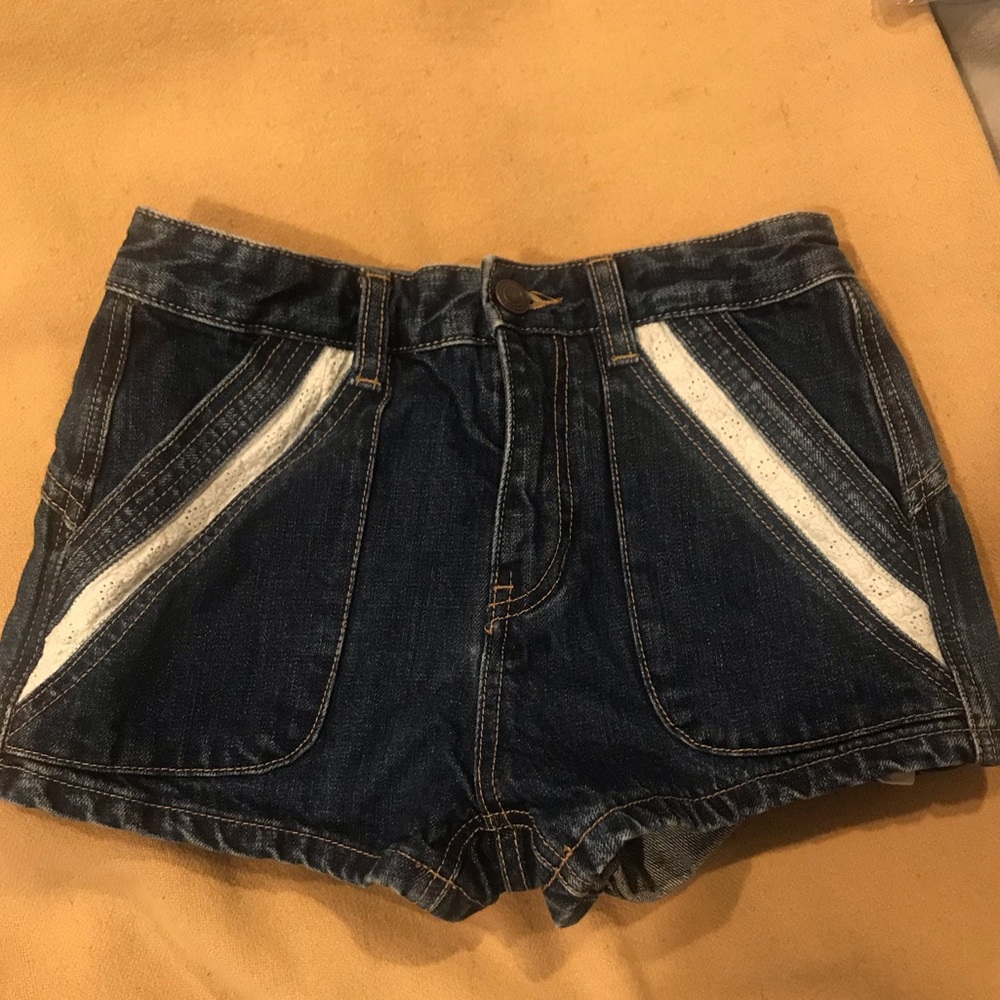 Free People 70’s lace trim denim shorts